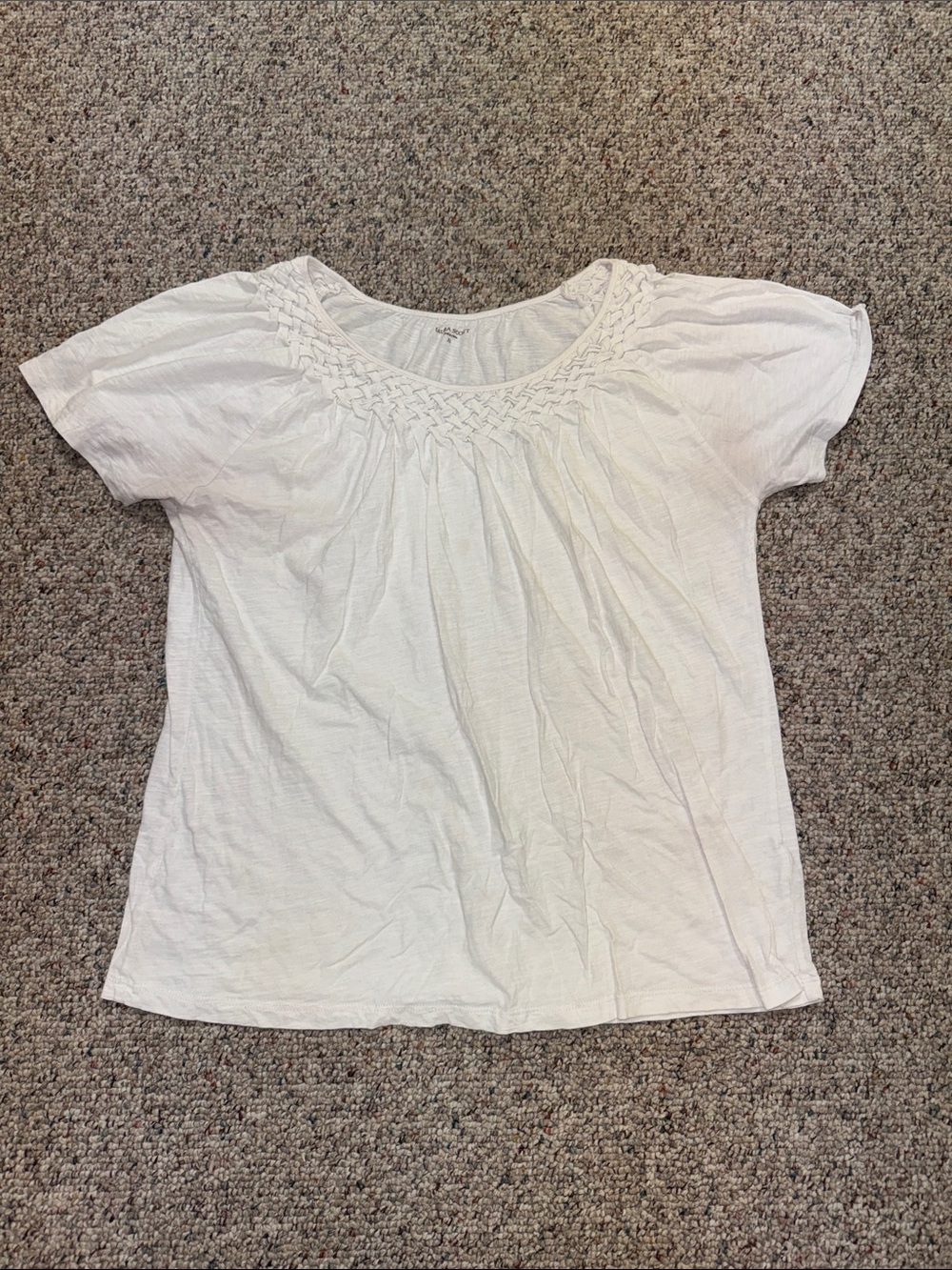 Laura Scott White Short-Sleeve Scoop Neck Top with Smocked Yoke